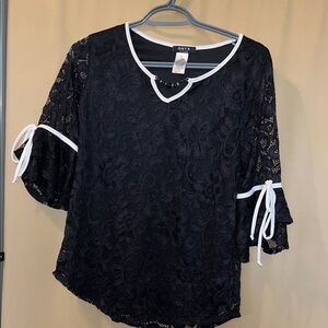 Onyx Black Lace Blouse with White Accents